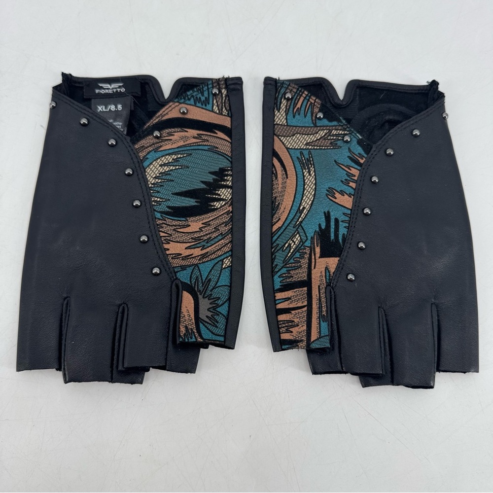 Fioretto Exotic Punk Biker Genuine Leather Studded Fingerless Driving Gloves